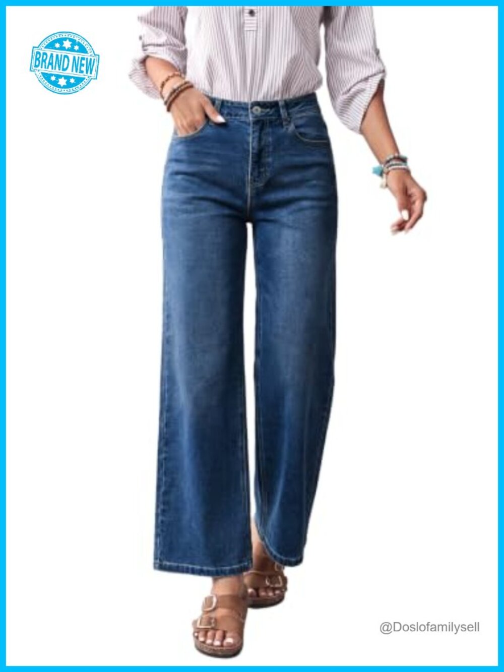 SHEWIN Women's Flare Wide Leg High Rise Jeans Stretchy Cotton Blend